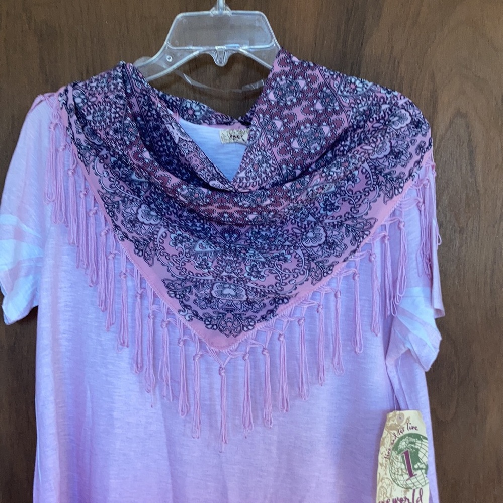 One World top mauve ombre w boho print at bottom & matching scarf L - Picture 5 of 17